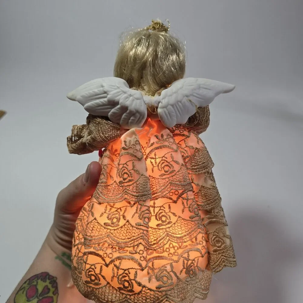 Vintage Light Up Porcelain Angel Christmas Tree Topper 8